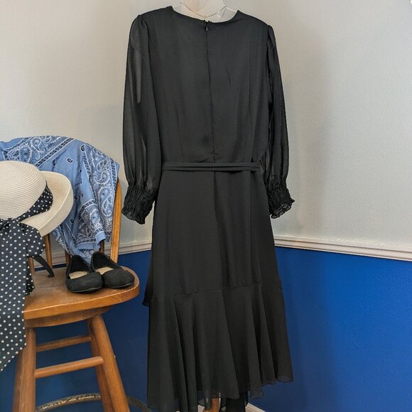 NWT NY Collection 3/4 Sleeve Belted Chiffon Handkerchief Hem Dress - Picture 6 of 11